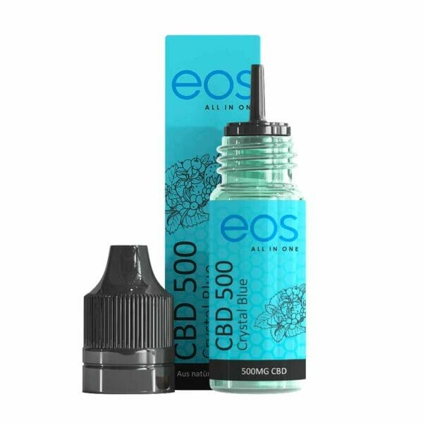 eos crystal blue 500mg cbd eLiquid Flasche offen - Edelhanf - Ihr Premium CBD Shop