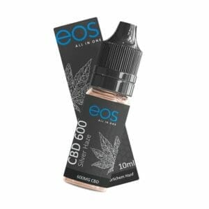 eos Silver Haze CBD Liquid 600mg 10 ml - eos silver haze 600mg cbd eLiquid Flasche vor Verpackung eos silver haze 600mg cbd eLiquid Flasche vor Verpackung - Edelhanf - Ihr Premium CBD Shop