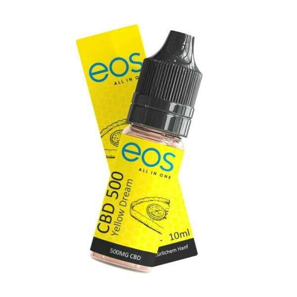 eos yellow dream 500mg cbd eLiquid Flasche vor Verpackung - Edelhanf - Ihr Premium CBD Shop
