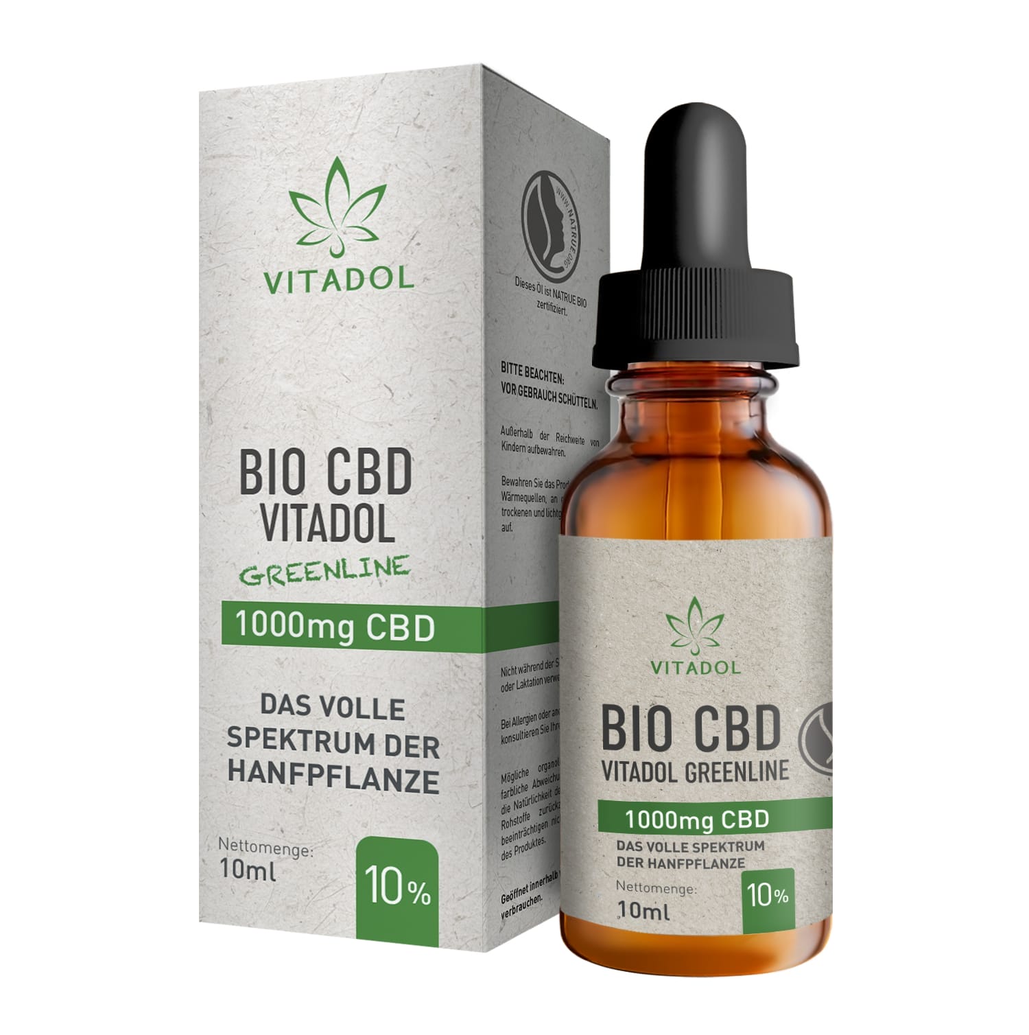 Vitadol Greenline CBD Öl 10% - Hanföl Bio CBD Tropfen 10ml - Greenline 10 Flasche Verpackung Vitadol Greenline CBD Öl 10% - Hanföl Bio CBD Tropfen 10ml