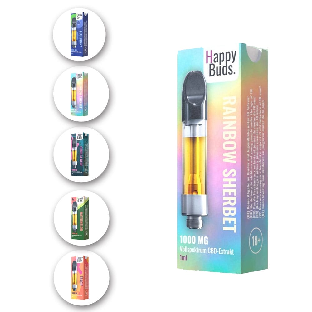 Happy Buds CBD Extraktkartuschen nach Wahl - Happy Buds CBD Extraktkartuschen in 5 Sorten